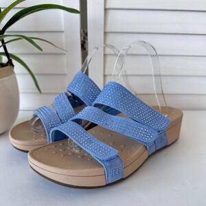 Vionic Alexis Blue Rhinestone Embellished Adjustable Strap Slide Sandals Size 9W